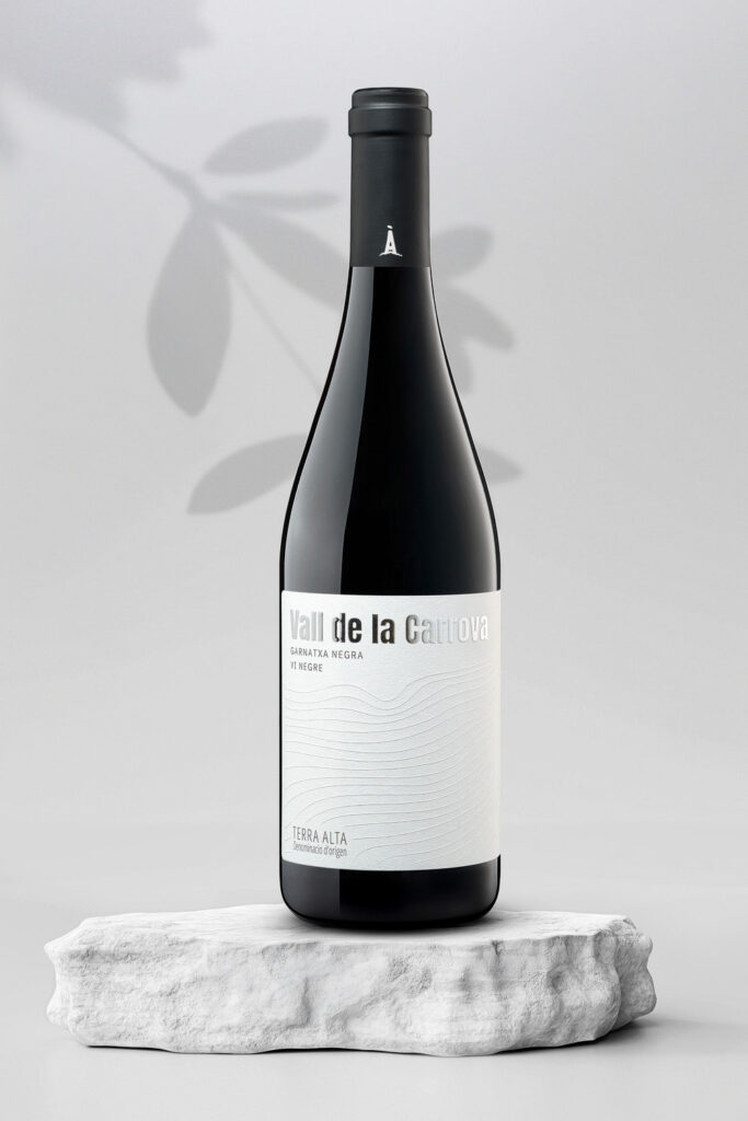 Fotografía artística y publicitaria de botella de vino negro.
